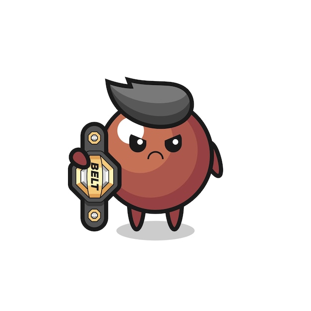 Personnage De Mascotte De Boule De Chocolat En Tant Que Combattant Mma Avec La Ceinture De Champion, Design De Style Mignon Pour T-shirt, Autocollant, élément De Logo