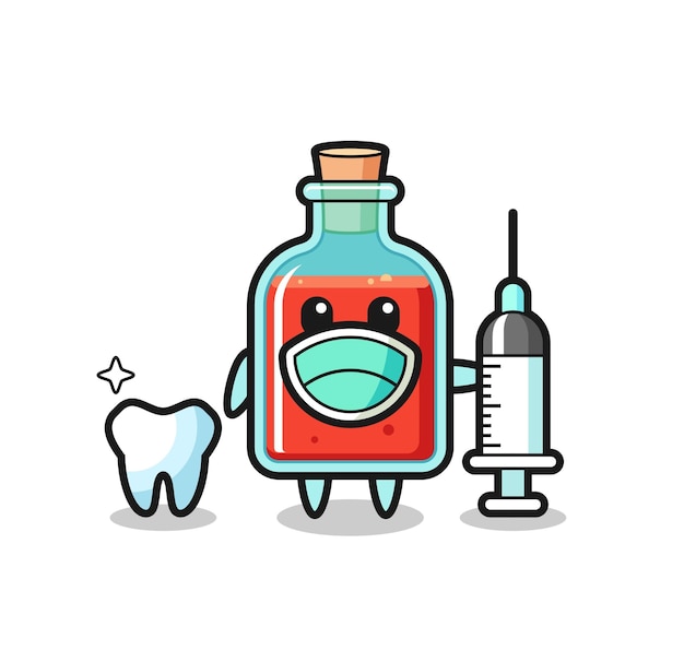 Personnage De Mascotte De Bouteille De Poison Carrée En Tant Que Design Mignon De Dentiste