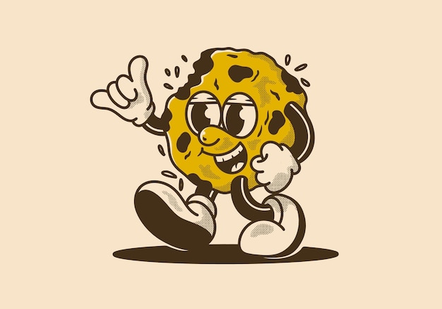 Le personnage de la mascotte d'un cookie ambulant dans le style rétro