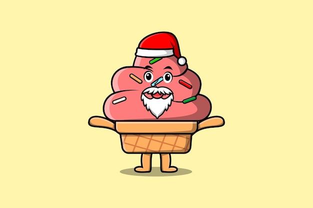 Personnage De Mascotte De Dessin Animé Mignon Crème Glacée Personnage De Père Noël Illustration De Noël