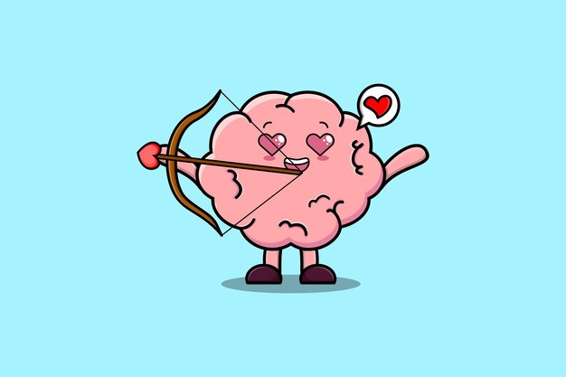 Personnage De Mascotte De Dessin Animé Mignon Cupidon Romantique Cerveau Avec Flèche D'amour Dans Un Design Moderne