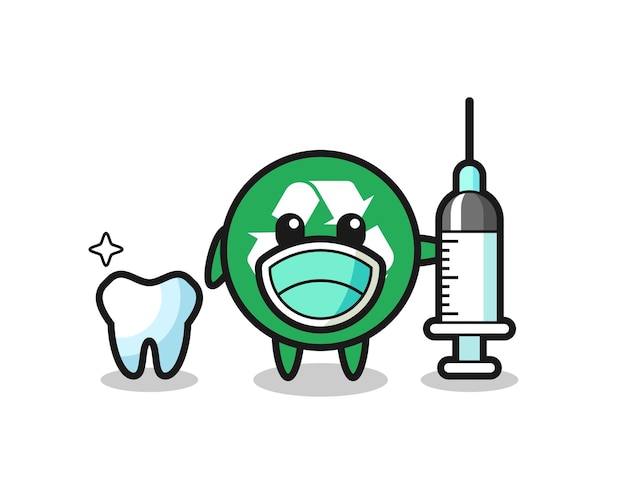 Personnage mascotte du recyclage en tant que dentiste