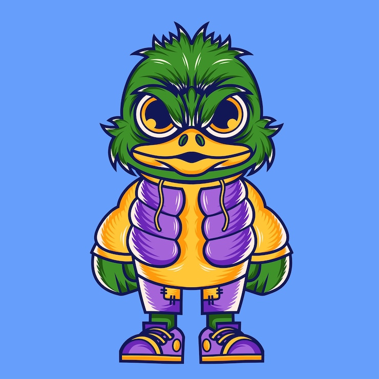 Vecteur le personnage de la mascotte est un dessin animé d'un canard.
