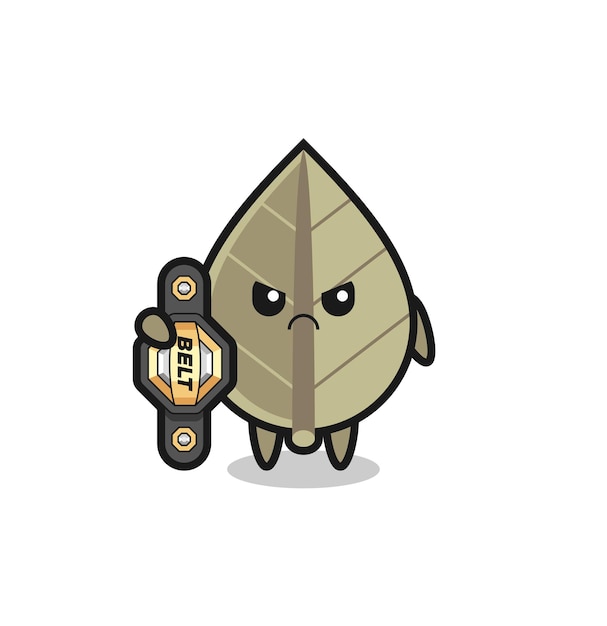 Personnage De Mascotte De Feuilles Séchées En Tant Que Combattant Mma Avec La Ceinture De Champion