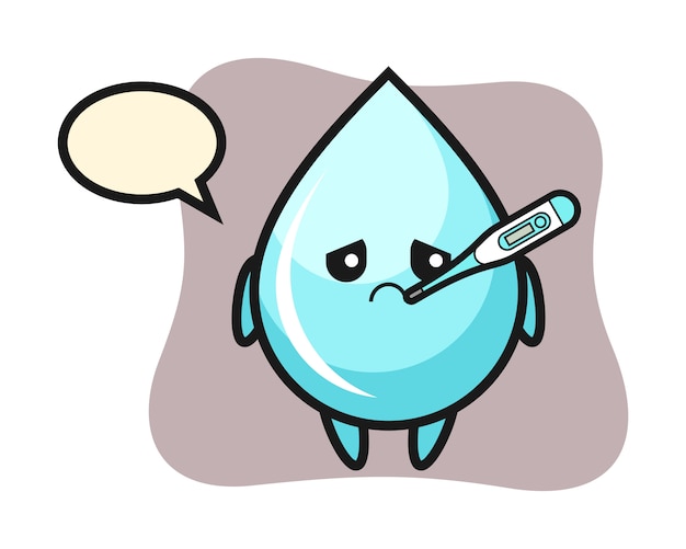 Vecteur personnage de mascotte de goutte d'eau avec fièvre, conception de style mignon pour t-shirt