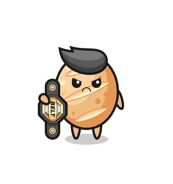 Personnage De Mascotte De Pain Français En Tant Que Combattant Mma Avec Le Design Mignon De La Ceinture De Champion