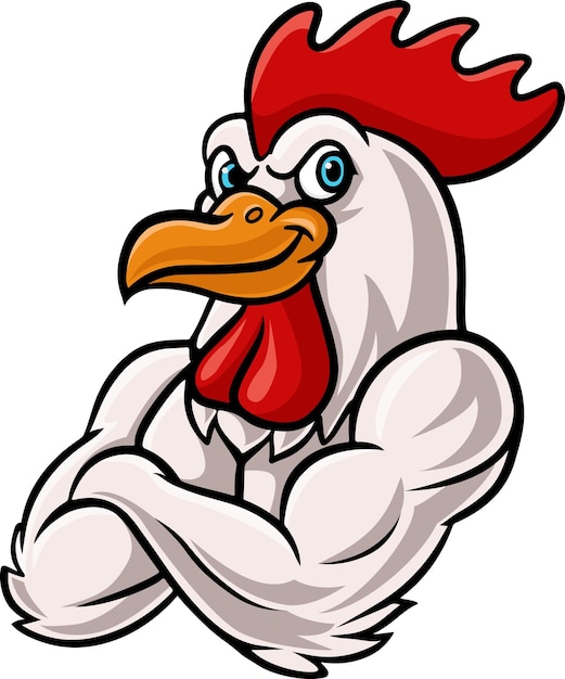 Vecteur personnage de mascotte de poulet fort de dessin animé