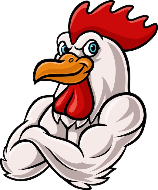 Personnage De Mascotte De Poulet Fort De Dessin Animé