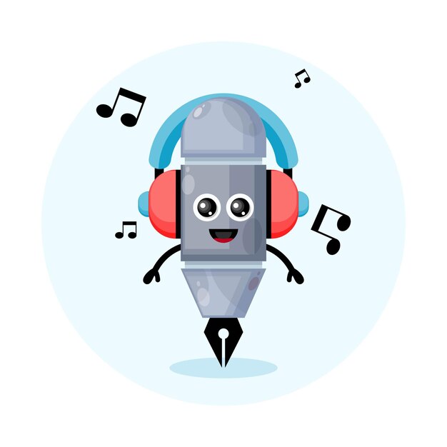 Personnage De Mascotte Stylo Avec Musique De Casque