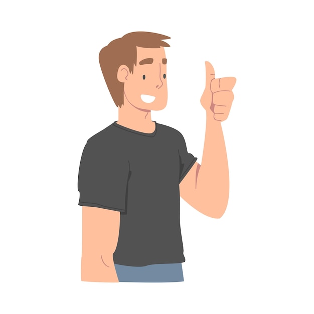 Personnage masculin excité regardant quelqu'un montrant le pouce vers le haut démontrant l'attention illustration vectorielle