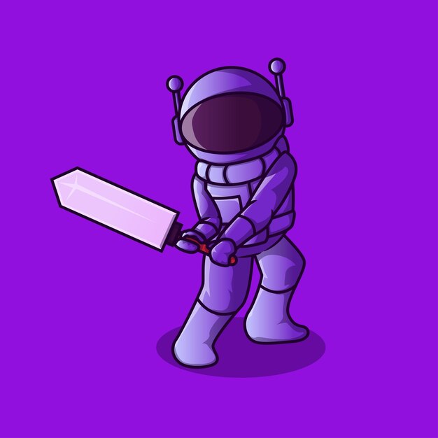 Personnage mignon d'astronaute tenant l'épée