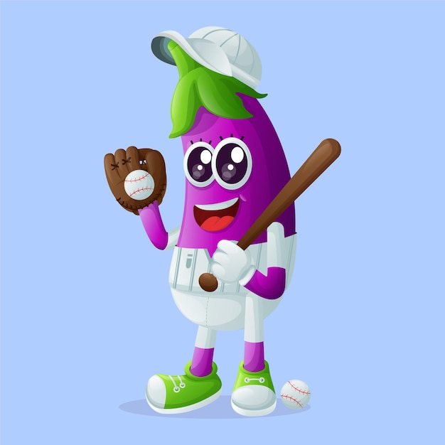 Personnage Mignon D'aubergine Jouant Au Baseball