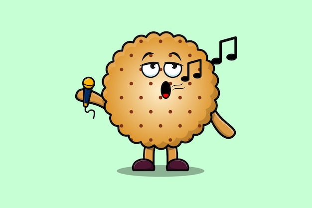 Personnage mignon de chanteur de biscuits de dessin animé tenant le micro