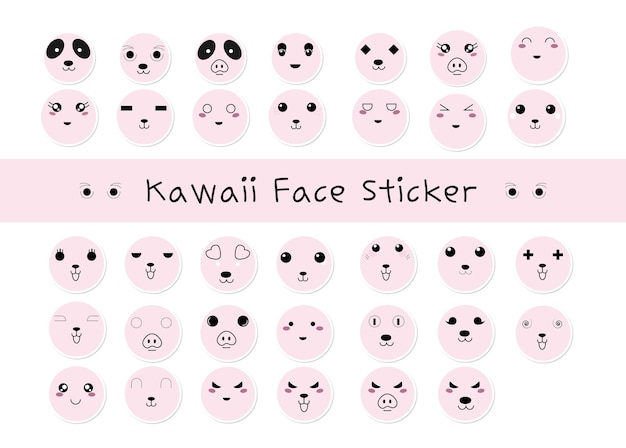 Le Personnage Mignon De Kawaii Fait Face à Une émoticône Avec Un Autocollant D'expression Faciale