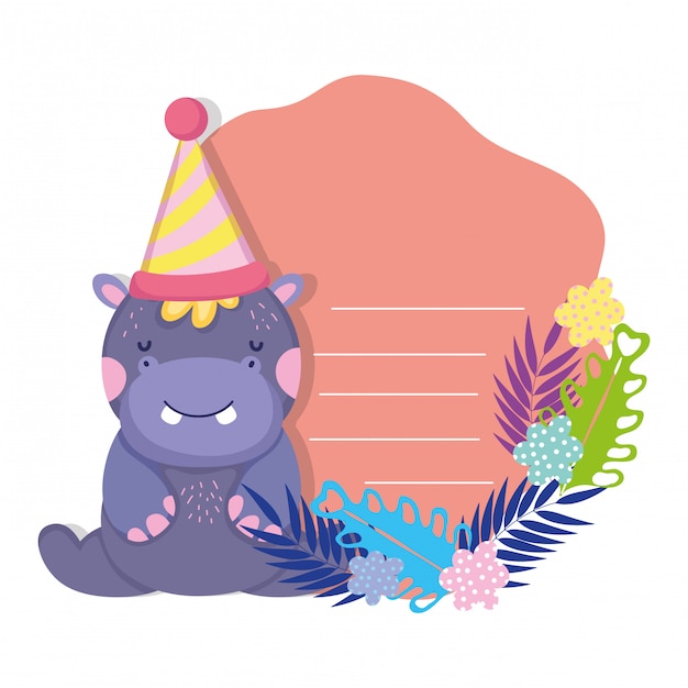 Personnage Mignon Et Petit Hippo Avec Chapeau De Fête