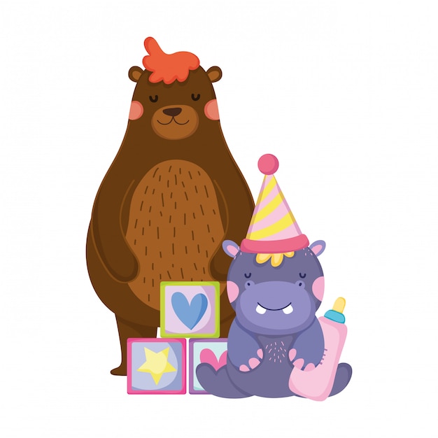 Personnage Mignon Et Petit Hippo Avec Chapeau De Fête