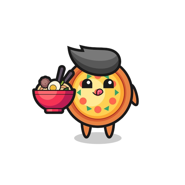 Personnage Mignon De Pizza Mangeant Des Nouilles