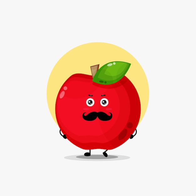 Vecteur personnage mignon pomme rouge avec moustache