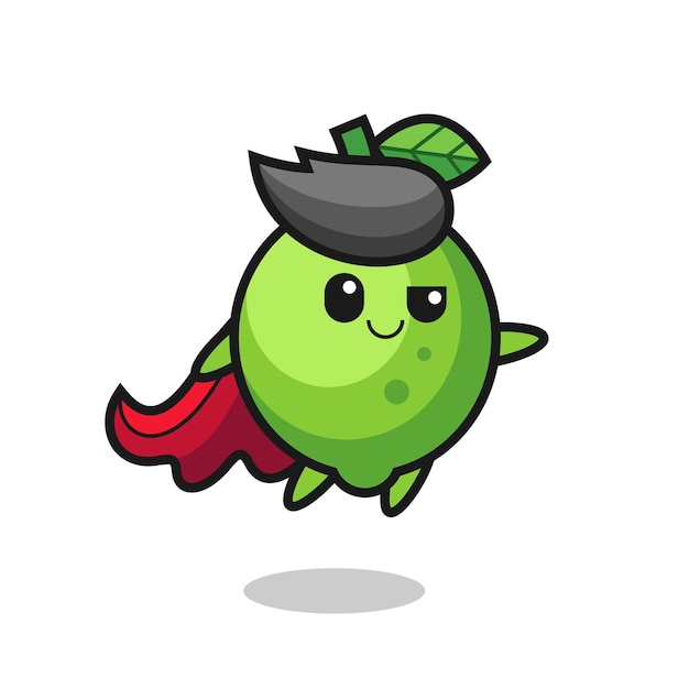 Le Personnage Mignon De Super-héros De Citron Vert Vole Un Design De Style Mignon Pour L'élément De Logo D'autocollant De T-shirt