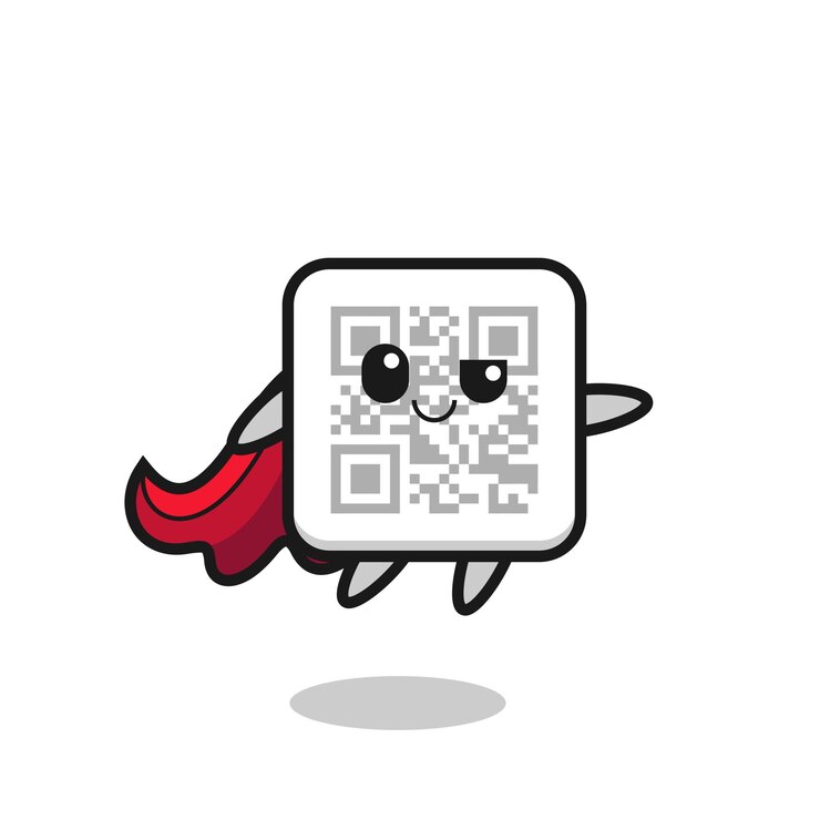 Vecteur le personnage mignon de super-héros de code qr vole