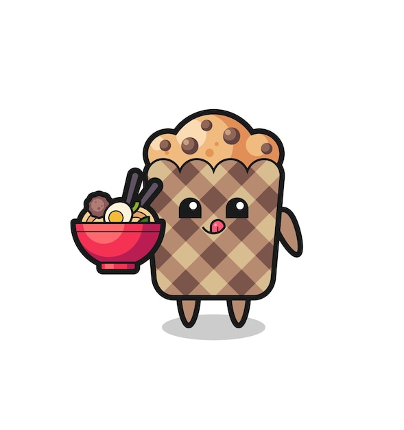 Personnage De Muffin Mignon Mangeant Un Design Mignon De Nouilles