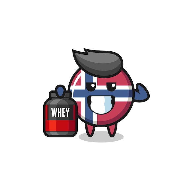 Le Personnage Musclé De L'insigne Du Drapeau Norvégien Tient Un Supplément De Protéines