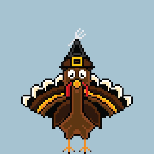 Personnage D'oiseau De Dinde Avec Chapeau Décoratif Pixel Art