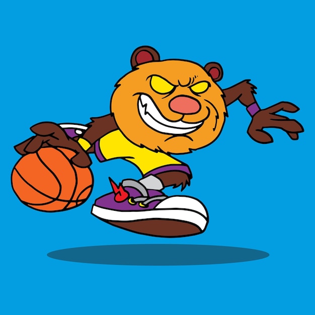 Vecteur personnage d'ours brun jouant au basket pour le modèle de logo et icon001