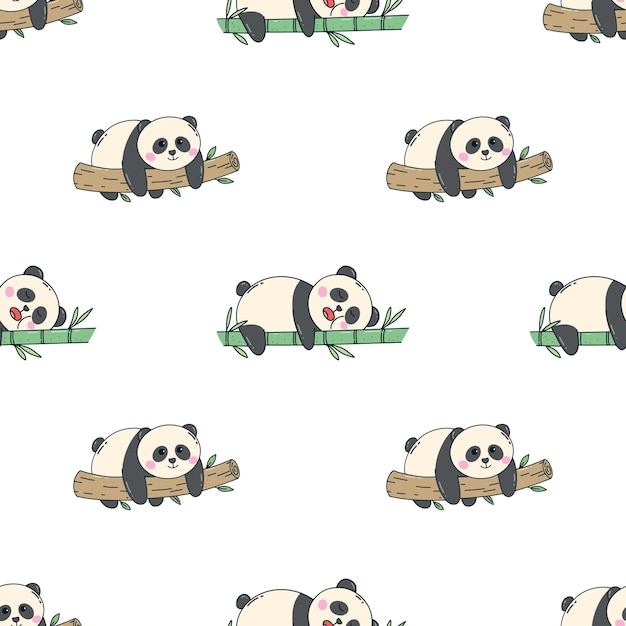 Personnage De Panda Endormi En Jacquard Sans Couture Sur Fond Blanc