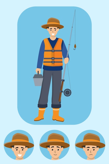 Vecteur personnage de pêcheur