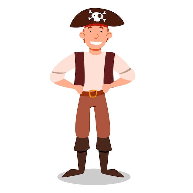 Personnage De Pirate Dans Un Chapeau De Costume Mains Sur L'illustration Vectorielle De Taille