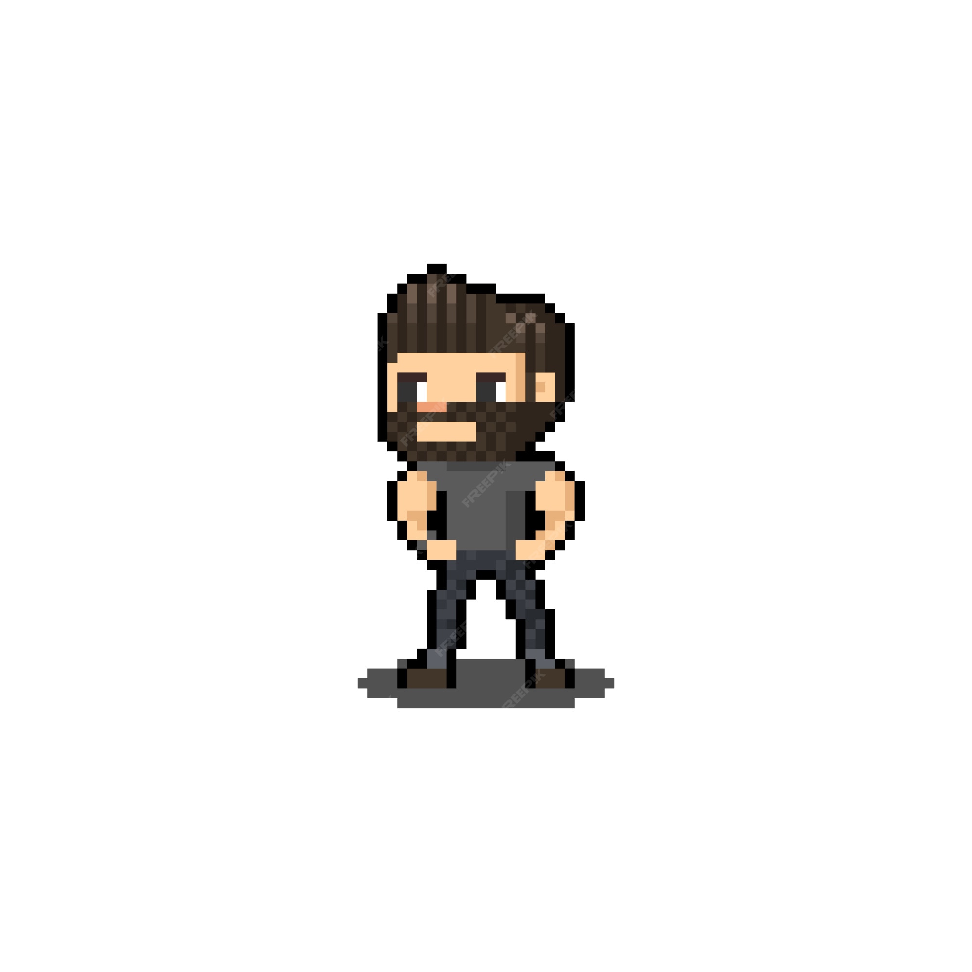 Personnage De Pixel Art Dessin Anime Barbe Homme Vecteur Premium