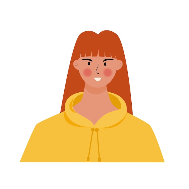 Personnage plat de portrait adolescent fille sourire portant un profil d'avatar à capuche veste jaune