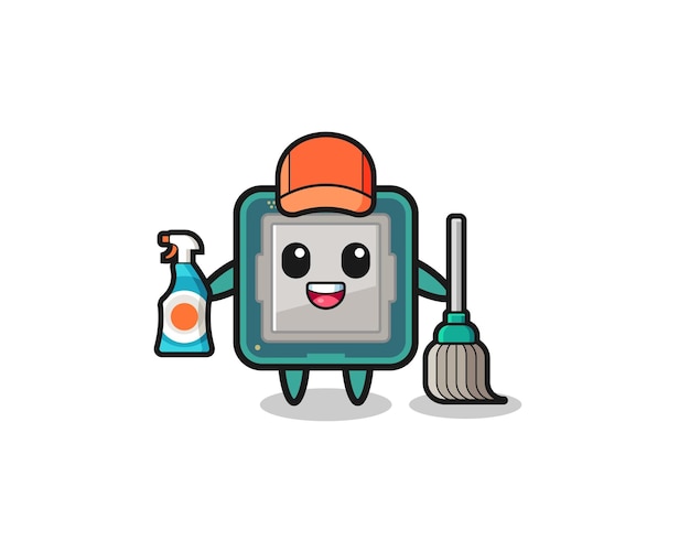 Personnage de processeur mignon comme conception mignonne de mascotte de services de nettoyage