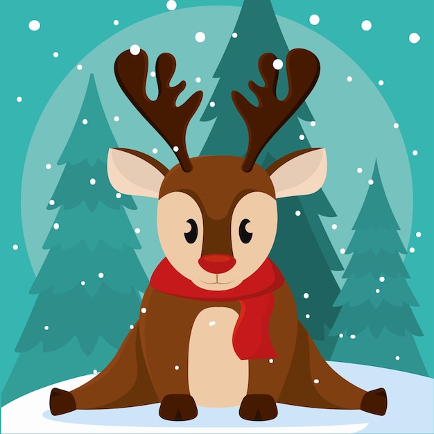 Personnage De Renne De Noël Mignon Isolé Avec Illustration Vectorielle
