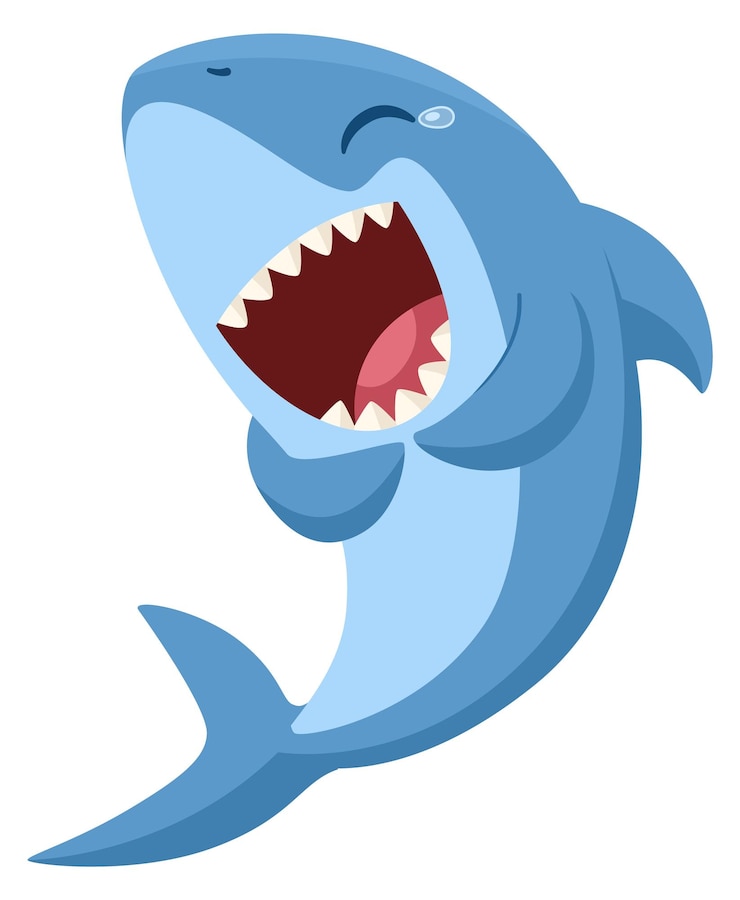 Vecteur personnage de requin qui rit animal drôle avec des dents pointues