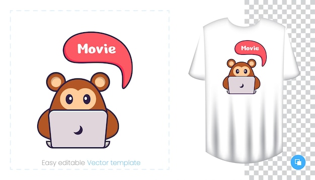 Personnage De Singe Mignon. Impressions Sur T-shirts, Sweat-shirts, étuis Pour Téléphones Portables, Souvenirs.