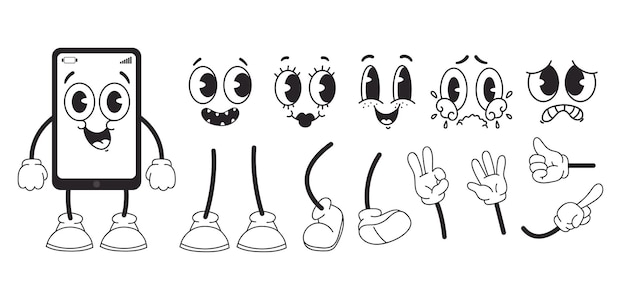 Personnage de smartphone de téléphone avec jambes bras visage élément d'animation concept isolé