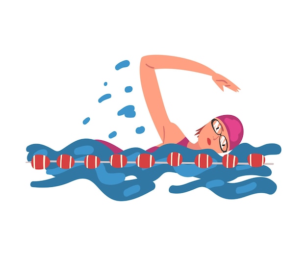 Vecteur personnage sportif professionnel nageant dans une piscine style de natation active style de vie sain illustration vectorielle