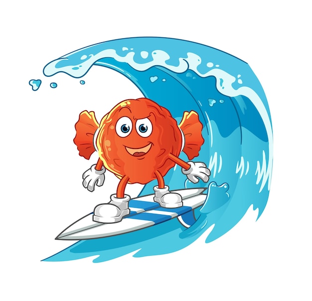 Vecteur personnage de surf orange. vecteur de mascotte de dessin animé