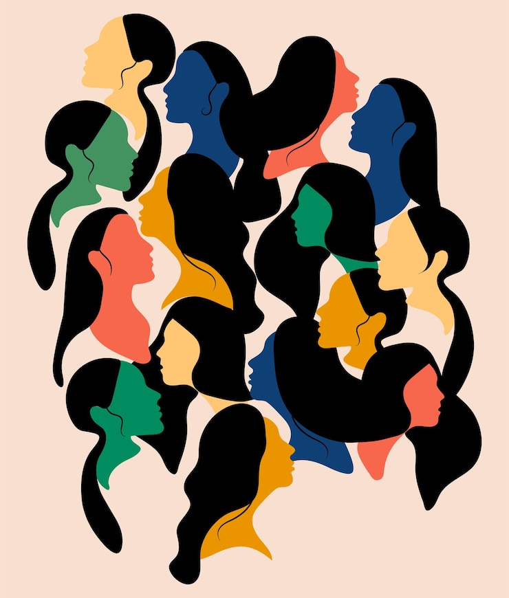 Vecteur personnage de visage de mouvement de femme puissant. ensemble d'illustrations vectorielles de style design plat de femmes diverses