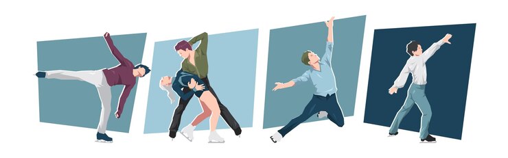 Vecteur personnages d’athlètes masculins de patinage artistique concept de compétition de danse art vectoriel plat de dessins animés