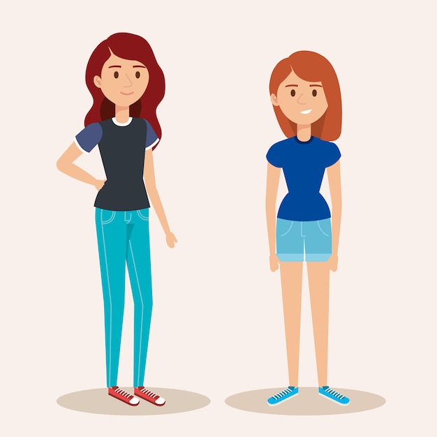 Personnages Avatars Jeunes Filles Vector Illustration Design