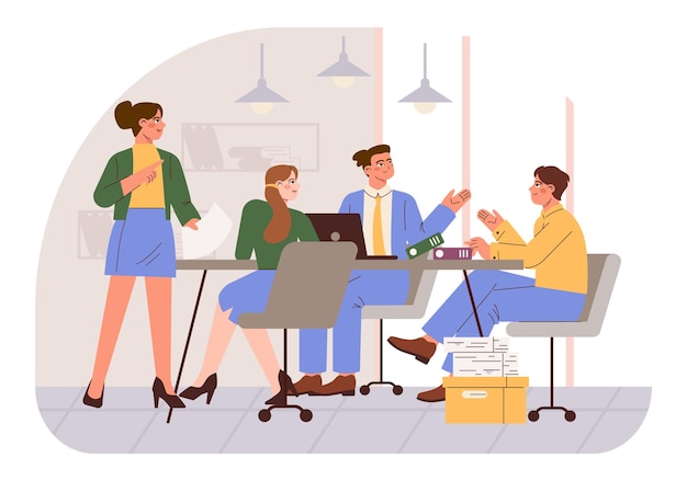 Des personnages de bureau modernes Un groupe de gens d'affaires divers en train de discuter