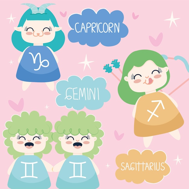 Personnages de dessin animé du zodiaque kawaii