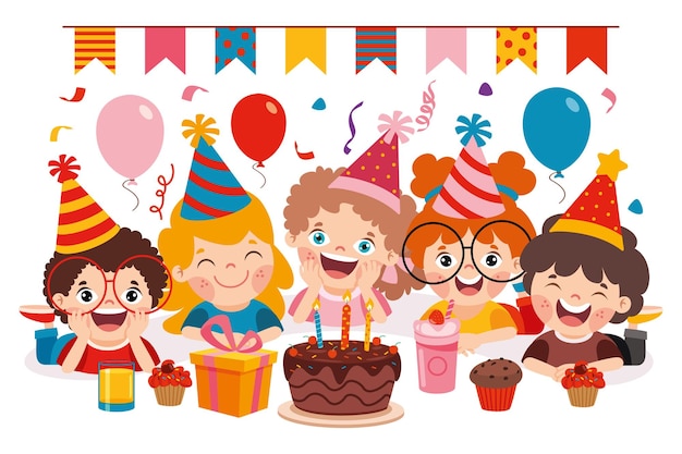 Personnages De Dessins Animés Célébrant La Fête D'anniversaire