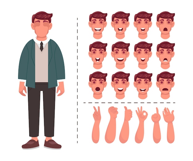 Personnages de dessins animés avec différentes expressions pour le motion design