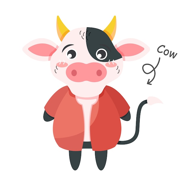 personnages de dessins animés de vache avec des vêtements