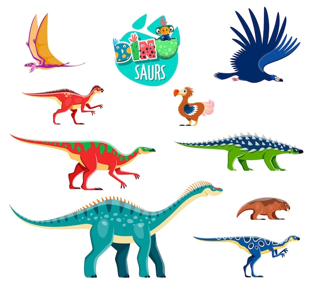 Vecteur personnages drôles de dinosaures volants et terrestres