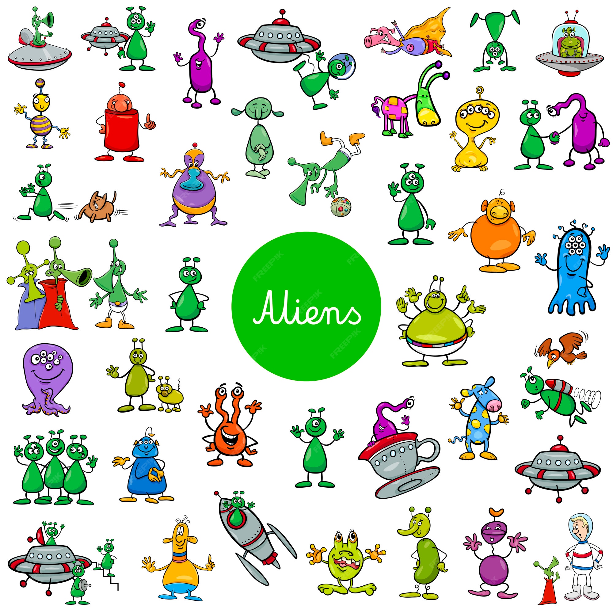 Personnage Dessin De Dessin Animé Personnages Extraterrestres Dessin Animé Personnages Fantastiques | Vecteur Premium